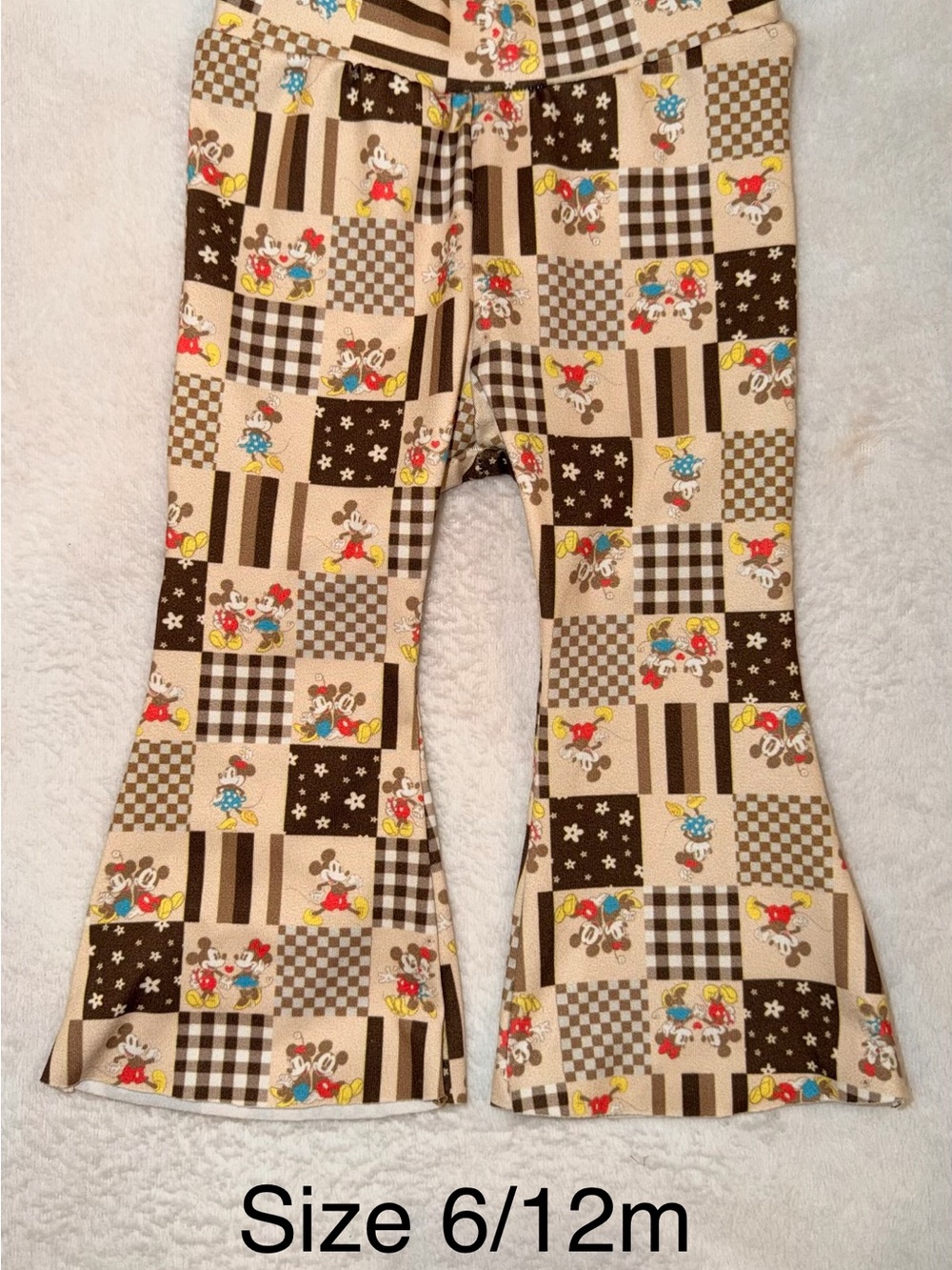 Handmade Minnie/Mickey Patchwork Flared Pants - Beige Brown Red